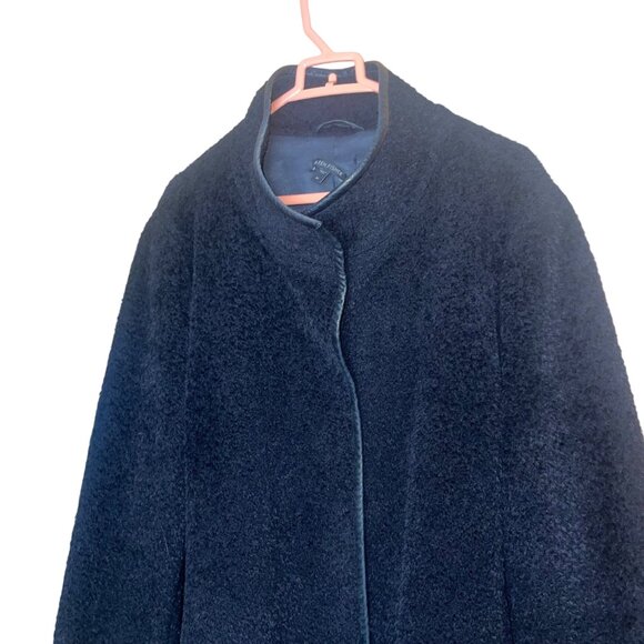 Eileen Fisher Womens Size XL Black Suri Alpaca Coat With Leather Trim Classic - Picture 5 of 14